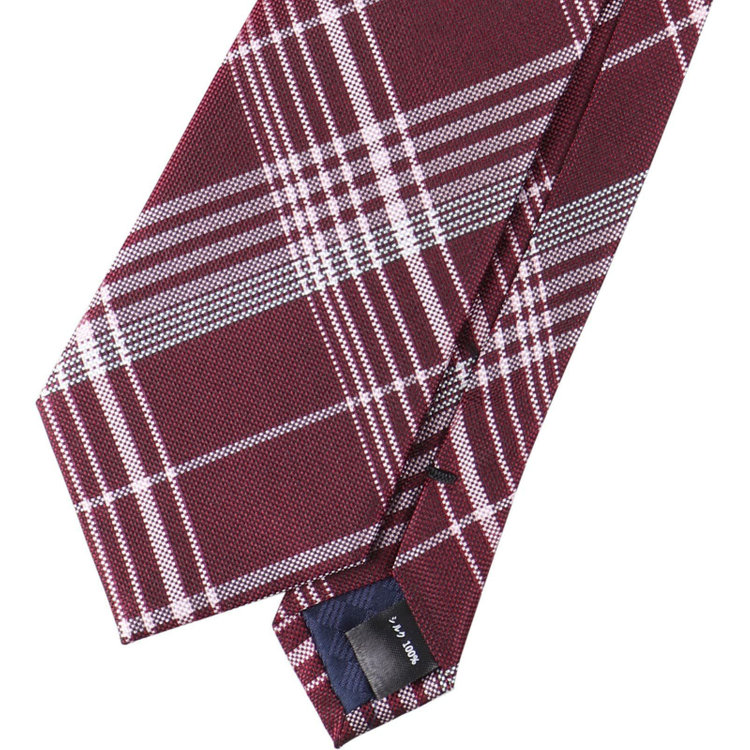 ブラックライン 【BLACK LINE】シルクチェックネクタイ 7.5cm幅/ワイン×ピンク×ホワイト ワイン系(赤)