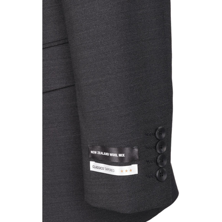 スーツセレクト 【発送在庫あり】【CLASSICO TAPERED】【年間】2釦シングルスリーピーススーツ 1タック/グレー×ソリッド/ストレッチ/NEW ZEALAND WOOL MIX グレー系(灰)