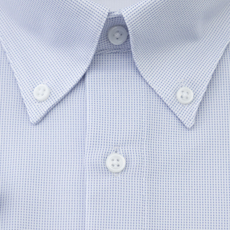 スーツセレクト 【発送在庫あり】【BLACK LINE/半袖】ボタンダウンワイシャツ/ブルー×ドビー/「4S」スーパーノンアイロン・ストレッチ 青中間