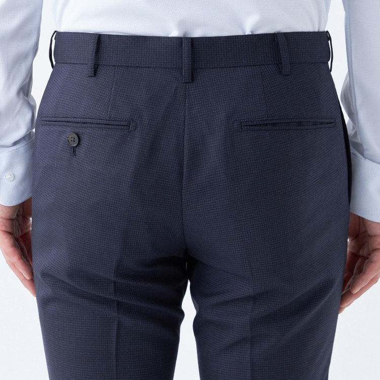ブラックライン 【SLIM TAPERED】【秋冬】ウールブレンドパンツ 0タック/ネイビー＆ブラック×ハウンドトゥース/ウォッシャブル/ウエストムーブ/※裾上げ必要 青中間