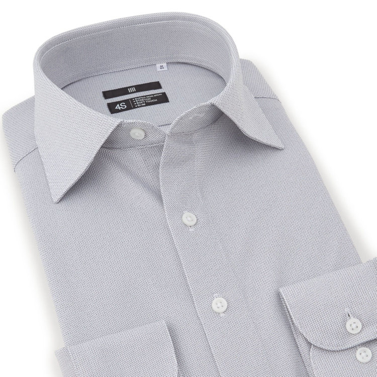 スーツセレクト 【発送在庫あり】【BLACK LINE】ワイドカラーワイシャツ/グレー×ドビー/「4S」スーパーノンアイロン・ストレッチ グレー中間