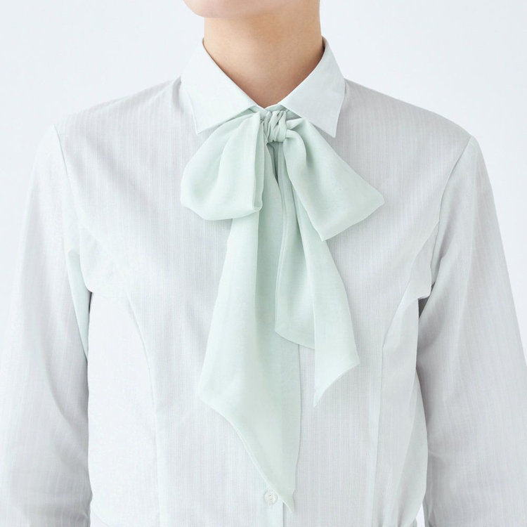スーツセレクト 【SUIT SELECT×Samantha Thavasa】【長袖】リボン&フリル取り外しスキッパー/ミント×ドビーストライプ/形態安定 ミント系(薄緑)