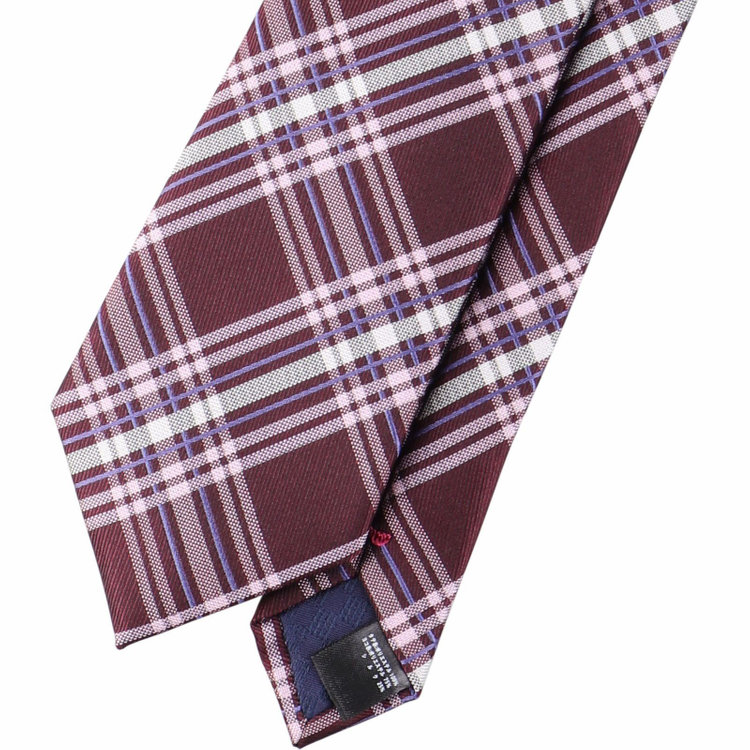 ブラックライン 【BLACK LINE】シルクブレンドチェックネクタイ 7.5cm幅/ワイン×ピンク×パープル ワイン系(赤)