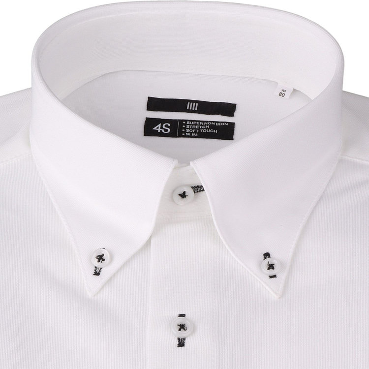 ブラックライン 【発送在庫あり】【WEB限定】【BLACK LINE】ボタンダウンワイシャツ/ホワイト×ドビー/釦ホール・釦付糸：ブラック/「4S」スーパーノンアイロン・ストレッチ ホワイト系(白)