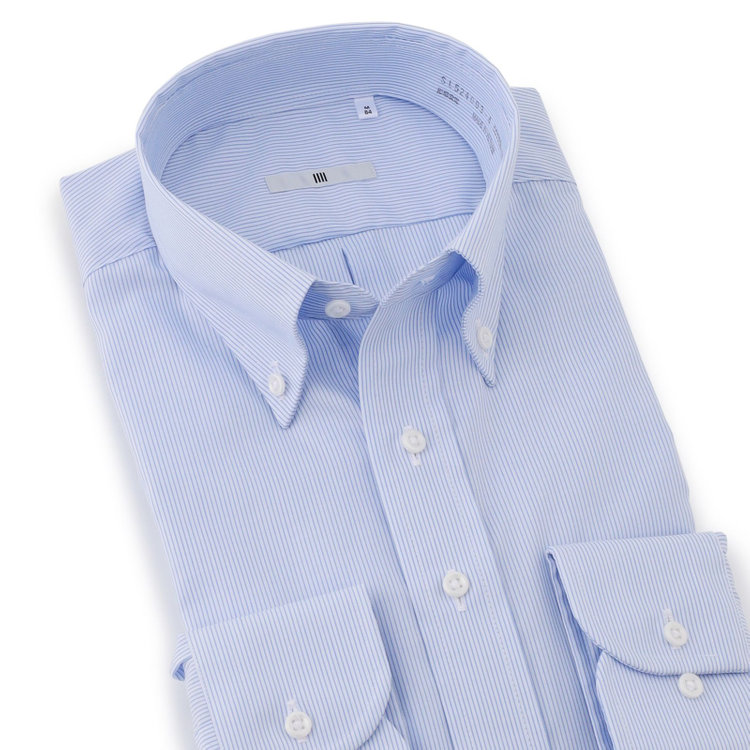 シルバーライン 【発送在庫あり】【SILVER LINE】【形態安定】ボタンダウンドレスワイシャツ/ホワイト×ブルーストライプ 青濃色