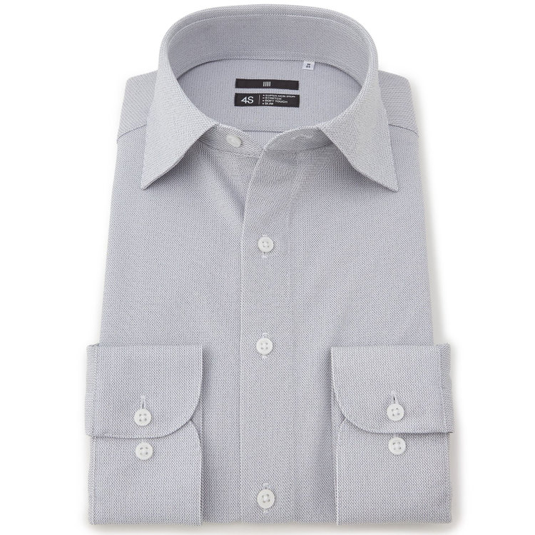 スーツセレクト 【発送在庫あり】【BLACK LINE】ワイドカラーワイシャツ/グレー×ドビー/「4S」スーパーノンアイロン・ストレッチ グレー中間