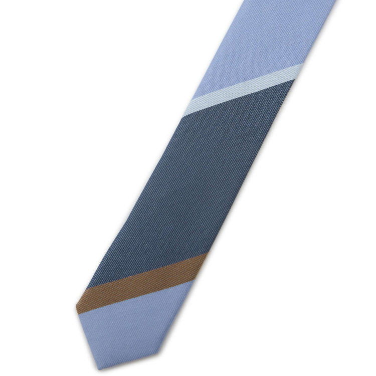 ブラックライン 【BLACK LINE】シルクコットンストライプネクタイ 7.5cm幅/ネイビー×ブルー その他