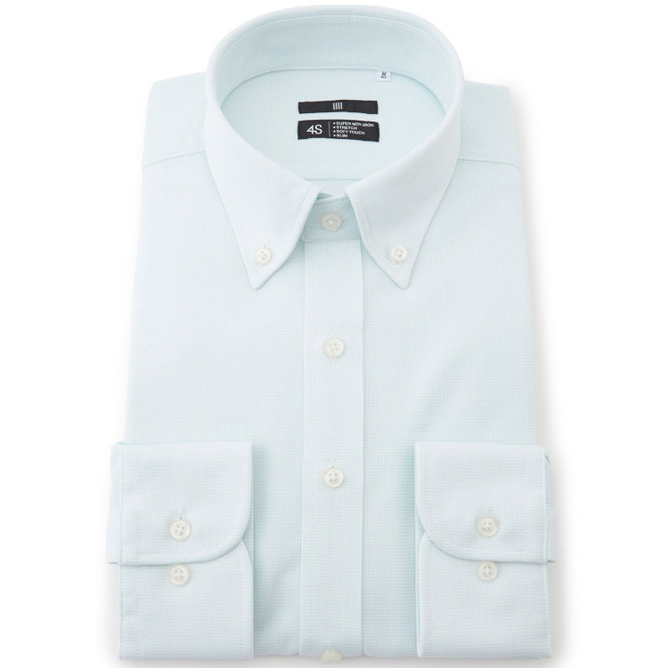 ブラックライン 【発送在庫あり】【BLACK LINE】ボタンダウンワイシャツ/ミントグリーン×ドビー/「4S」スーパーノンアイロン・ストレッチ 緑淡色