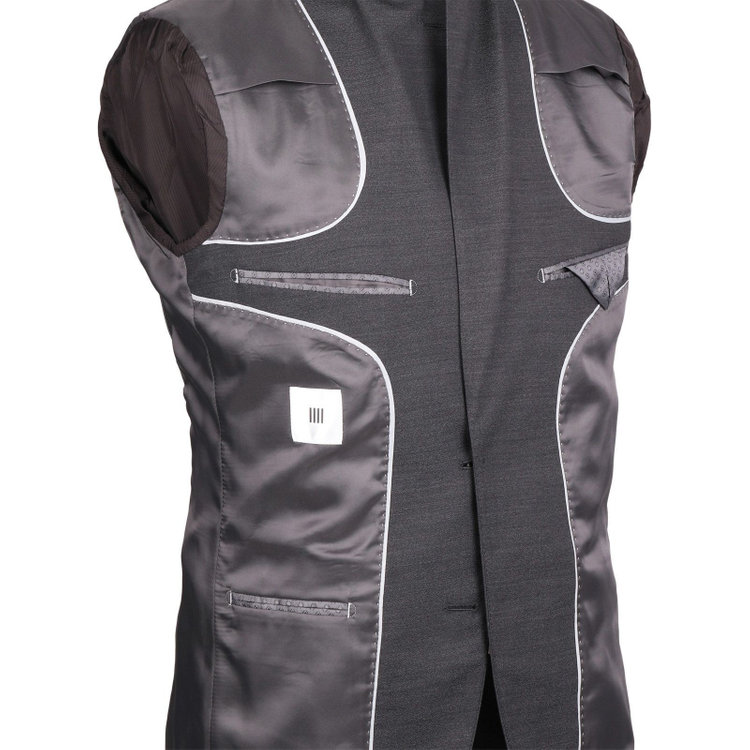 スーツセレクト 【発送在庫あり】【CLASSICO TAPERED】【年間】2釦シングルスリーピーススーツ 1タック/グレー×ソリッド/ストレッチ/NEW ZEALAND WOOL MIX グレー系(灰)