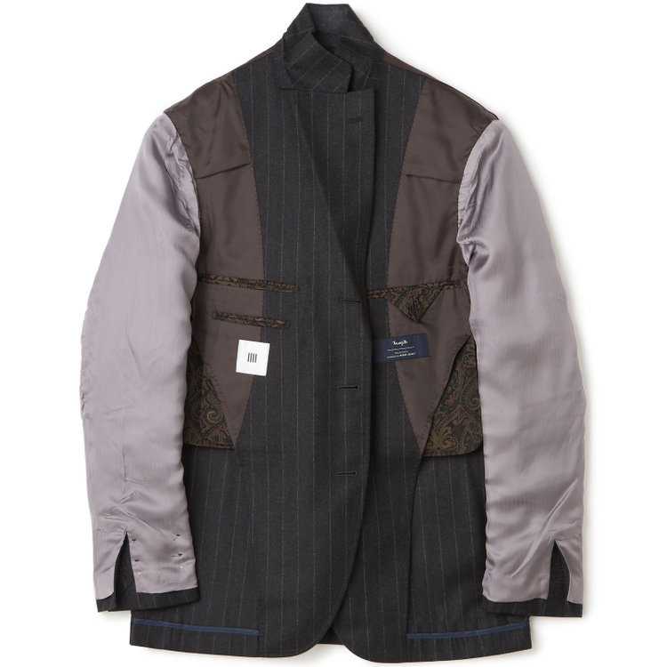 シルバーライン 【CLASSICO TAPERED】【秋冬】3釦段返りシングルスーツ 2タック/ダークグレー×ストライプ/ウエストムーブ/MARZOTTO/※裾上げ必要 グレー濃色