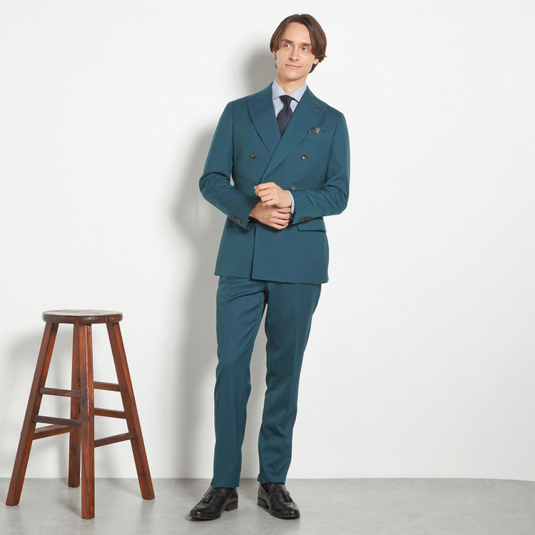 シルバーライン 【CLASSICO TAPERED】【春夏】6釦2掛けダブルスーツ 2タック/グリーン/NEW ZEALAND WOOL MIX/裾直し必要 緑中間