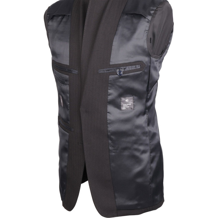 スーツセレクト 【発送在庫あり】【SLIM TAPERED_2】【年間】2釦シングルスリーピーススーツ 0タック/ブラック×シャドーストライプ/4S/※パンツ裾上げ済仕様 ブラック系(黒)