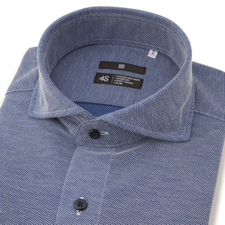 ブラックライン 【BLACK LINE】ホリゾンタルワイドワイシャツ/ブルー×ドビー/「4S」スーパーノンアイロン・ストレッチ 紺中間