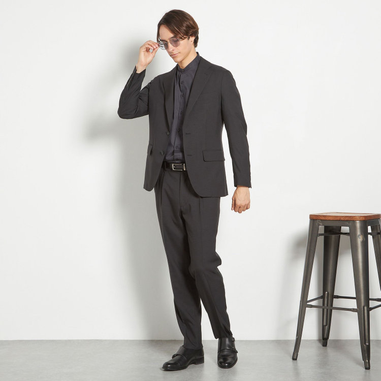シルバーライン 【RBC】【春夏】2釦シングルスーツ 1タック/ブラック×チェック/ウエストムーブ/4S AIR SUSTAINABILITY&ECOLOGY FABRIC/※パンツ裾上げ済仕様 黒