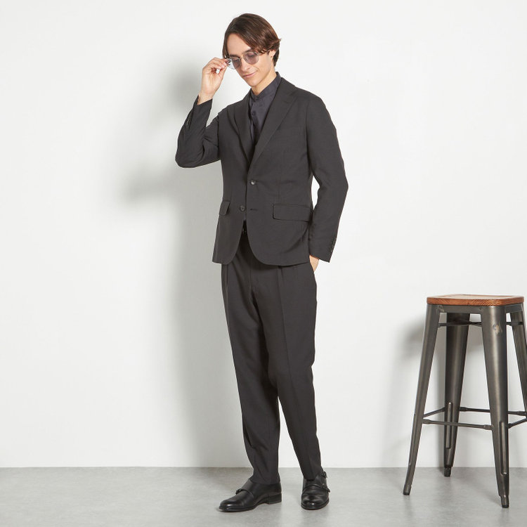 シルバーライン 【RBC】【春夏】2釦シングルスーツ 1タック/ブラック×チェック/ウエストムーブ/4S AIR SUSTAINABILITY&ECOLOGY FABRIC/※パンツ裾上げ済仕様 黒