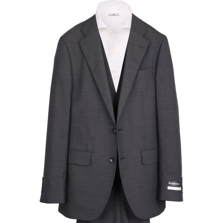 スーツセレクト 【発送在庫あり】【CLASSICO TAPERED】【年間】2釦シングルスリーピーススーツ 1タック/グレー×ソリッド/ストレッチ/NEW ZEALAND WOOL MIX グレー系(灰)