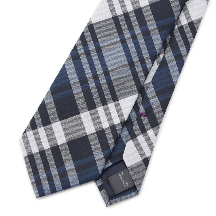 ブラックライン 【BLACK LINE】シルクブレンドチェックネクタイ 7.5cm幅/ネイビー×ホワイト その他