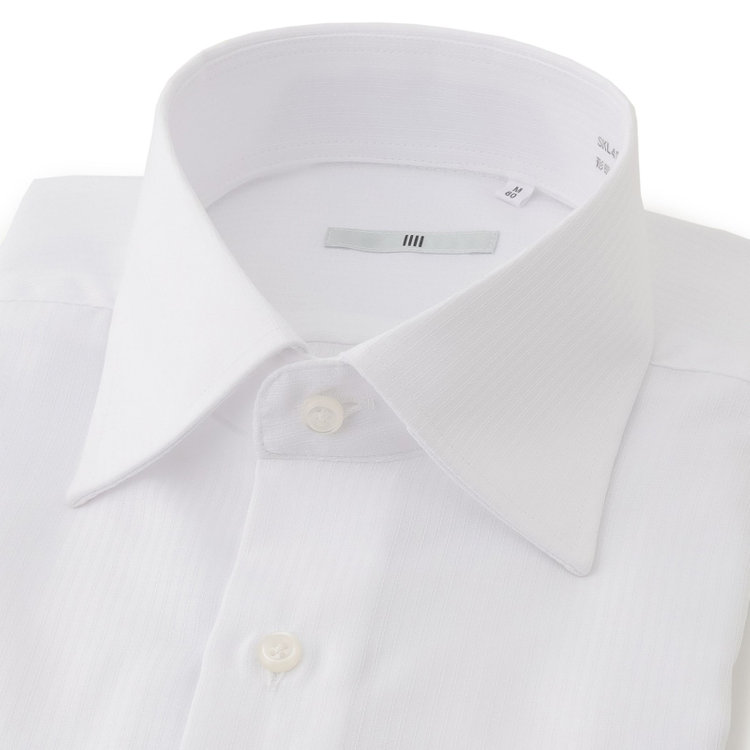 シルバーライン 【SILVER LINE】【形態安定】ワイドカラーワイシャツ/ホワイト×ドビーストライプ 白