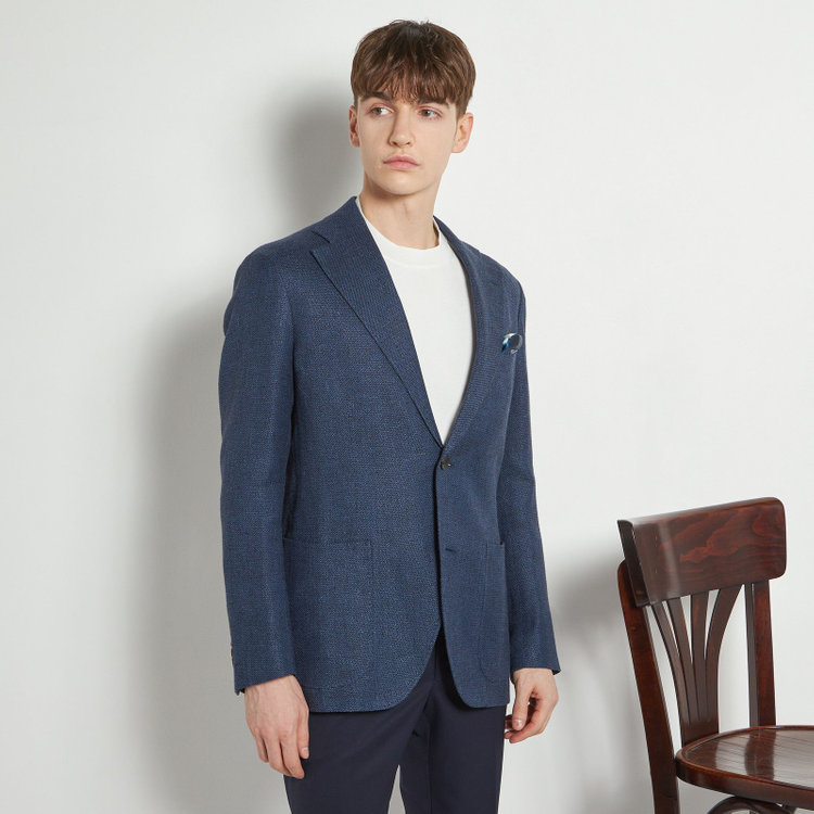 シルバーライン 【CLASSICO TAPERED】【春夏】ウールリネン2釦シングルジャケット/ネイビー/パッチポケット/MARZOTTO 青中間