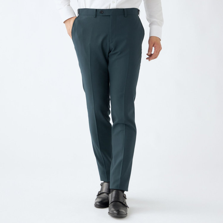 ブラックライン 【発送在庫あり】【SLIM TAPERED_2】【春夏】2釦シングルスーツ 0タック/グリーン×ソリッド/ウエストムーブ/REDA ACTIVE/NEW ZEALAND WOOL MERINO/SHOWER CLEAN/※裾上げ必要 緑濃色