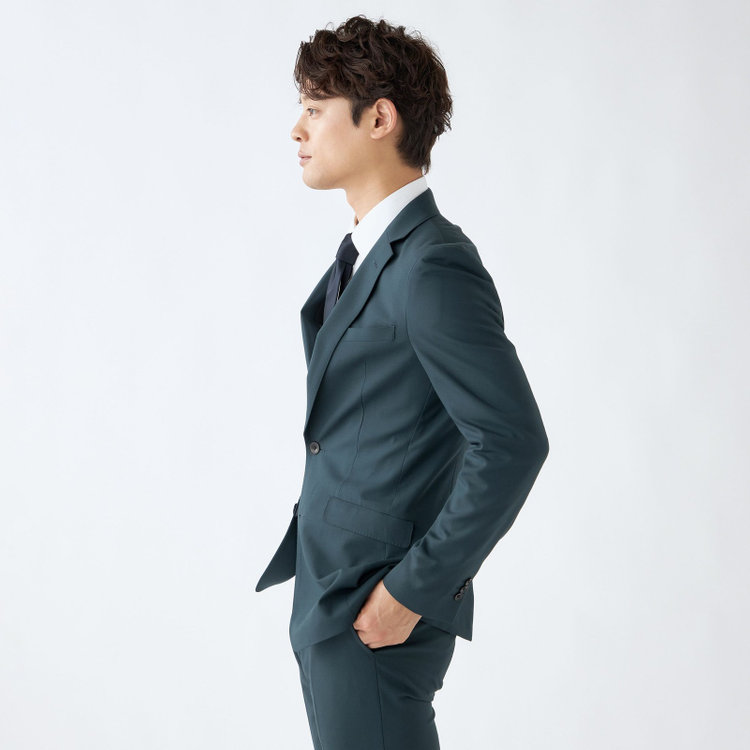 ブラックライン 【発送在庫あり】【SLIM TAPERED_2】【春夏】2釦シングルスーツ 0タック/グリーン×ソリッド/ウエストムーブ/REDA ACTIVE/NEW ZEALAND WOOL MERINO/SHOWER CLEAN/※裾上げ必要 緑濃色