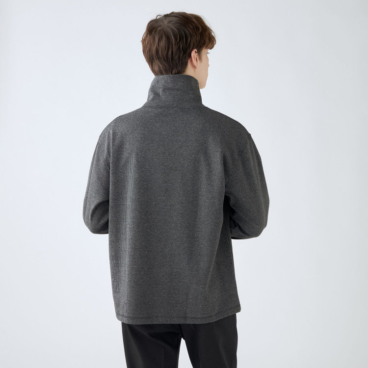 スーツセレクト 【RBC】【秋冬】オフタートルネックニット/ブラック&グレー×ハウンドトゥース 黒