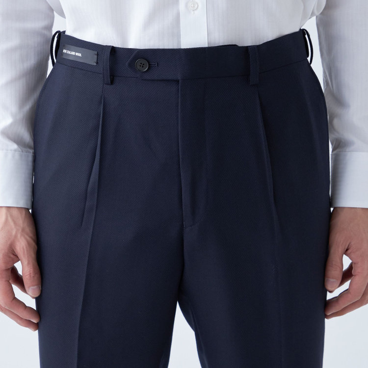 シルバーライン 【CLASSICO TAPERED】【秋冬】ウール1タックテーパードパンツ/ネイビー×ツイル/ウエストムーブ/NEW ZEALAND WOOL MIX/※裾上げ必要 紺中間