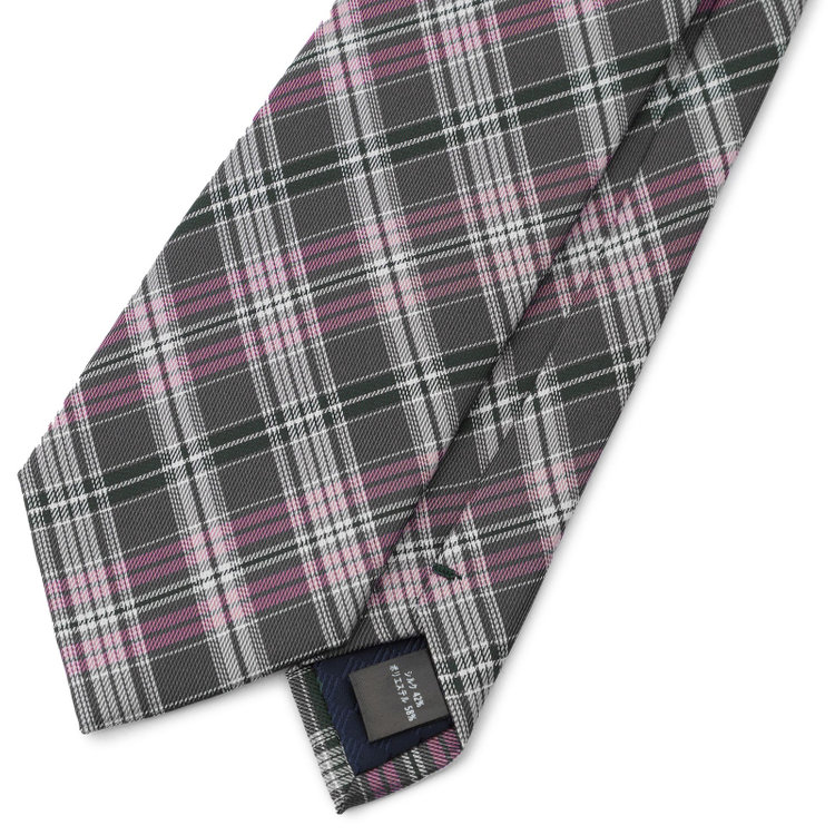 シルバーライン 【SILVER LINE】シルクブレンドチェックネクタイ 8.0cm幅/グレー×ピンク その他