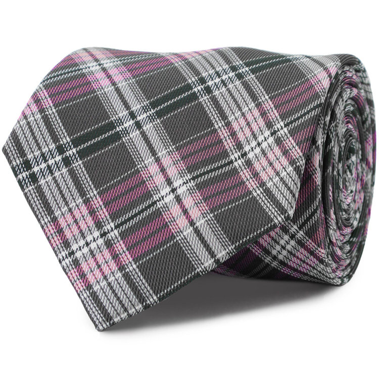 シルバーライン 【SILVER LINE】シルクブレンドチェックネクタイ 8.0cm幅/グレー×ピンク その他