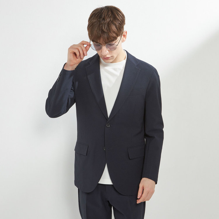 ソノタ 【発送在庫あり】【BLACK LINE】【春夏】2釦シングルジャケット/ネイビー×シアサッカー 紺中間