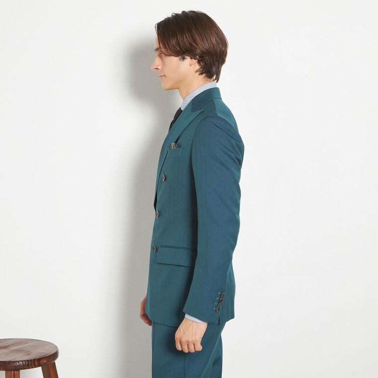 シルバーライン 【CLASSICO TAPERED】【春夏】6釦2掛けダブルスーツ 2タック/グリーン/NEW ZEALAND WOOL MIX/裾直し必要 緑中間