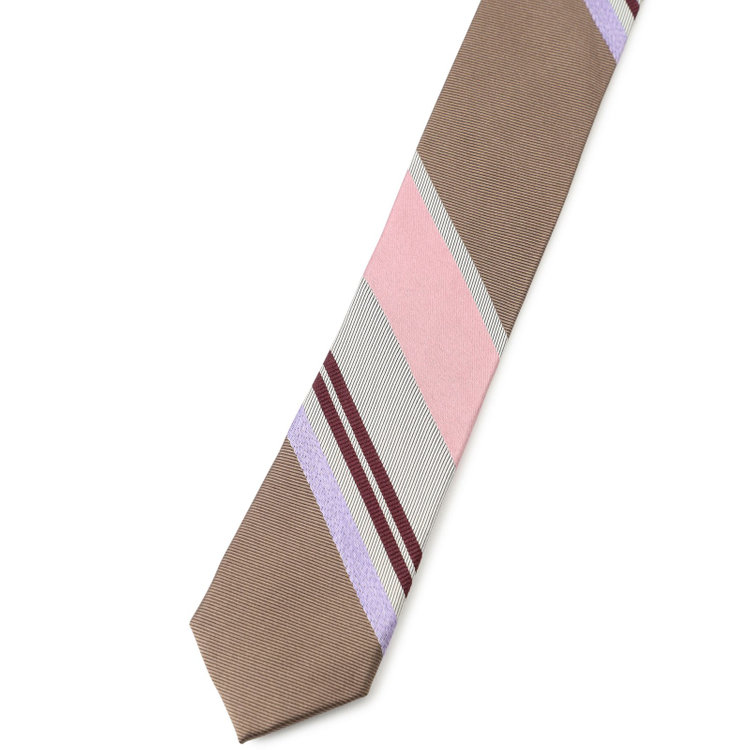 シルバーライン 【SILVER LINE】シルクストライプネクタイ 8.0cm幅/ブラウン×ピンク×グレー その他