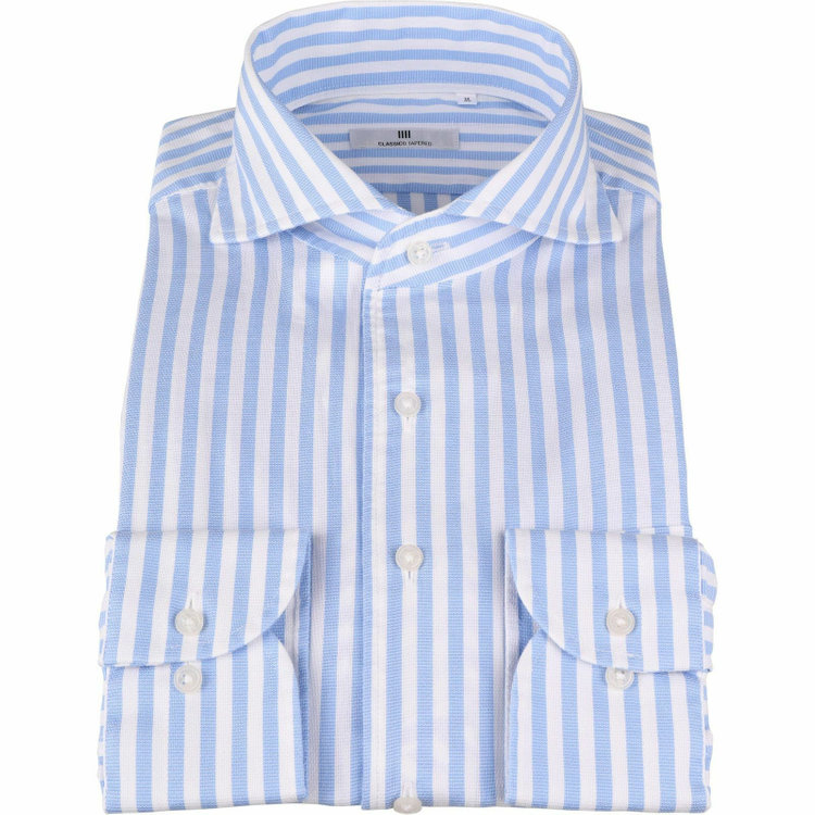 スーツセレクト 【WEB限定/OUTLET】【CLASSICO TAPERED】ホリゾンタルワイドワンピースカラードレスワイシャツ/ブルー＆ホワイト×ストライプ ブルー系(青)