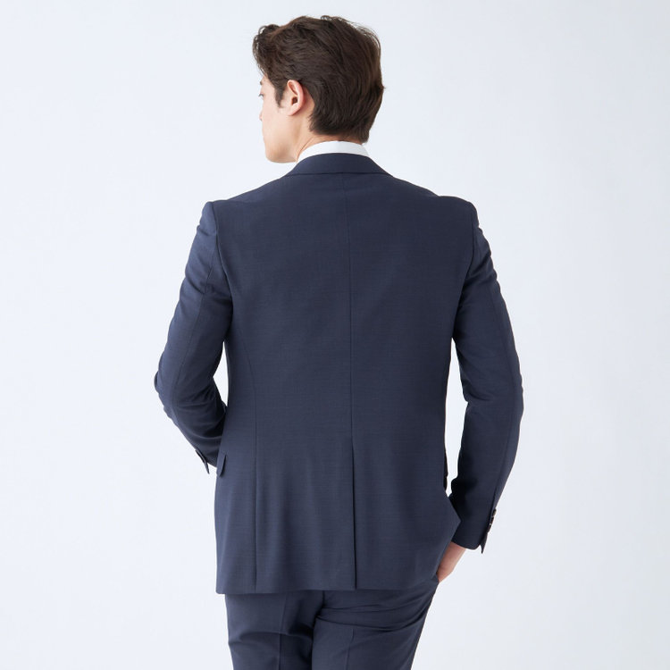 ブラックライン 【SLIM TAPERED_2】【年間】2釦シングルスリーピーススーツ 0タック/ネイビー/ウエストシャーリング/4S SUSTAINABILITY&ECOLOGY FABRIC/※パンツ裾上げ済仕様 紺中間