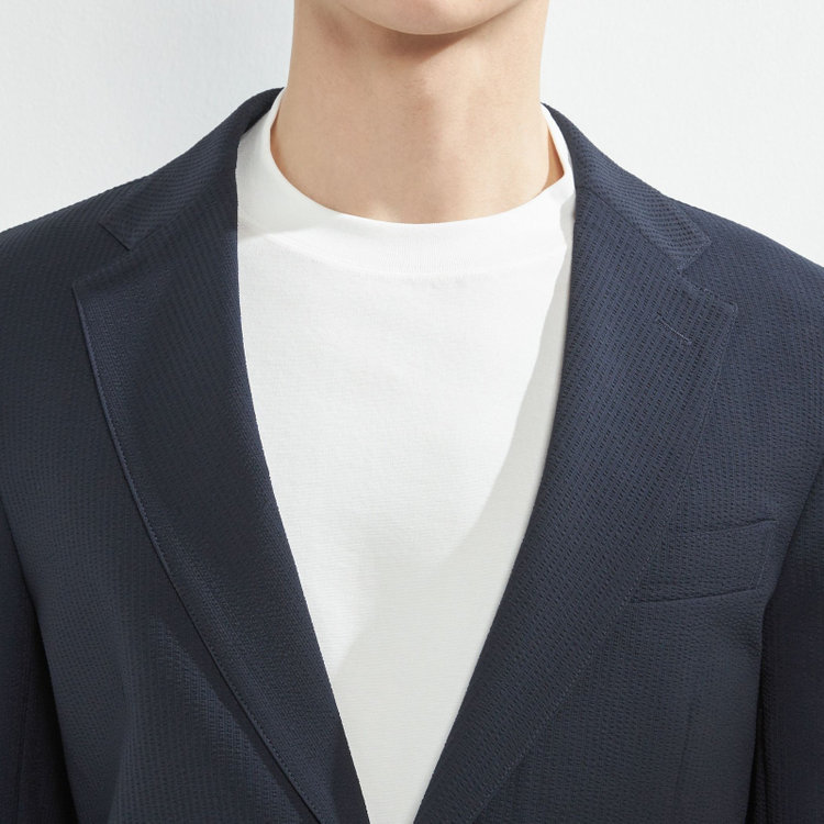 ソノタ 【発送在庫あり】【BLACK LINE】【春夏】2釦シングルジャケット/ネイビー×シアサッカー 紺中間