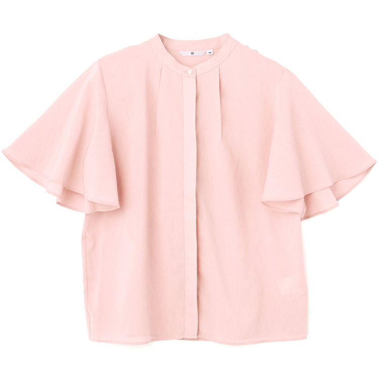 シルバーライン 【半袖】バンドカラーブラウス/ピンク/「ストレッチ」「通気性」「吸水・速乾」「環境負荷軽減」 赤淡色