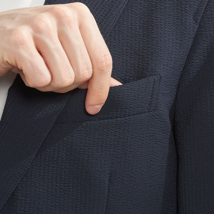 ソノタ 【発送在庫あり】【BLACK LINE】【春夏】2釦シングルジャケット/ネイビー×シアサッカー 紺中間