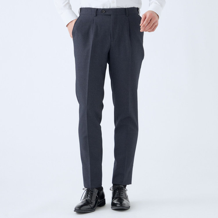 シルバーライン 【発送在庫あり】【CLASSICO TAPERED】【秋冬】2釦シングルスリーピーススーツ 1タック/ネイビー×プレイド/ウエストムーブ/4S SUSTAINABILITY&ECOLOGY FABRIC/※パンツ裾上げ済仕様 紺中間