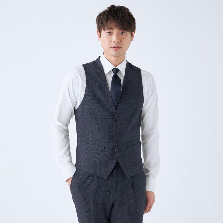 シルバーライン 【発送在庫あり】【CLASSICO TAPERED】【秋冬】2釦シングルスリーピーススーツ 1タック/ネイビー×プレイド/ウエストムーブ/4S SUSTAINABILITY&ECOLOGY FABRIC/※パンツ裾上げ済仕様 紺中間