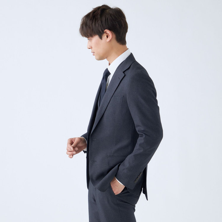 シルバーライン 【発送在庫あり】【CLASSICO TAPERED】【秋冬】2釦シングルスリーピーススーツ 1タック/ネイビー×プレイド/ウエストムーブ/4S SUSTAINABILITY&ECOLOGY FABRIC/※パンツ裾上げ済仕様 紺中間