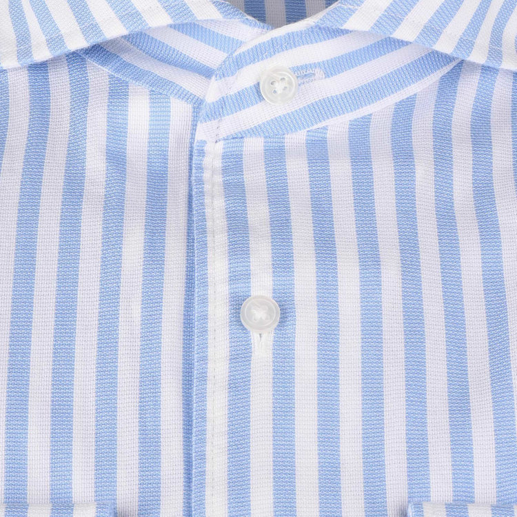 スーツセレクト 【WEB限定/OUTLET】【CLASSICO TAPERED】ホリゾンタルワイドワンピースカラードレスワイシャツ/ブルー＆ホワイト×ストライプ ブルー系(青)