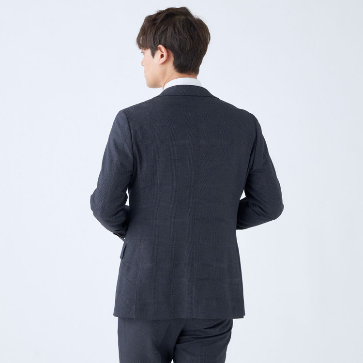 シルバーライン 【発送在庫あり】【CLASSICO TAPERED】【秋冬】2釦シングルスリーピーススーツ 1タック/ネイビー×プレイド/ウエストムーブ/4S SUSTAINABILITY&ECOLOGY FABRIC/※パンツ裾上げ済仕様 紺中間