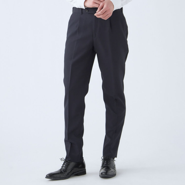 シルバーライン 【CLASSICO TAPERED】【秋冬】スペアパンツ付き/2釦シングルスーツ 1タック/ネイビー×シャドーストライプ/ウエストムーブ/4S SUSTAINABILITY&ECOLOGY FABRIC/※パンツ裾上げ済仕様 紺濃色