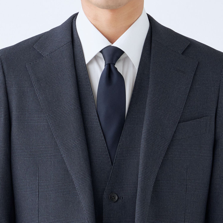 シルバーライン 【発送在庫あり】【CLASSICO TAPERED】【秋冬】2釦シングルスリーピーススーツ 1タック/ネイビー×プレイド/ウエストムーブ/4S SUSTAINABILITY&ECOLOGY FABRIC/※パンツ裾上げ済仕様 紺中間