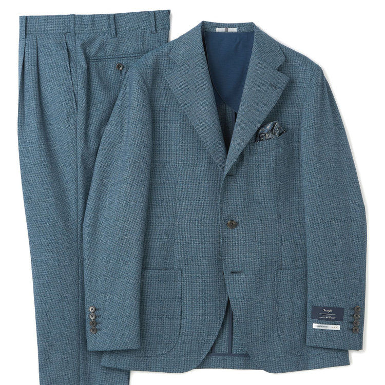 シルバーライン 【CLASSICO TAPERED】【春夏】3釦段返りシングルスーツ 2タック/ネイビーグリーン/パッチポケット/ウエストムーブ/MARZOTTO/※裾上げ必要 緑中間