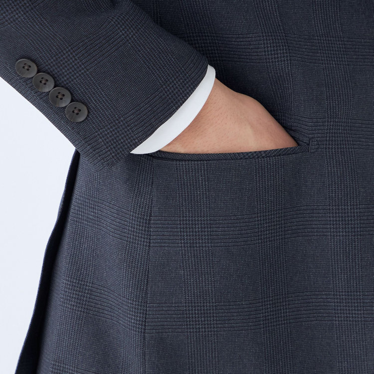 シルバーライン 【発送在庫あり】【CLASSICO TAPERED】【秋冬】2釦シングルスリーピーススーツ 1タック/ネイビー×プレイド/ウエストムーブ/4S SUSTAINABILITY&ECOLOGY FABRIC/※パンツ裾上げ済仕様 紺中間