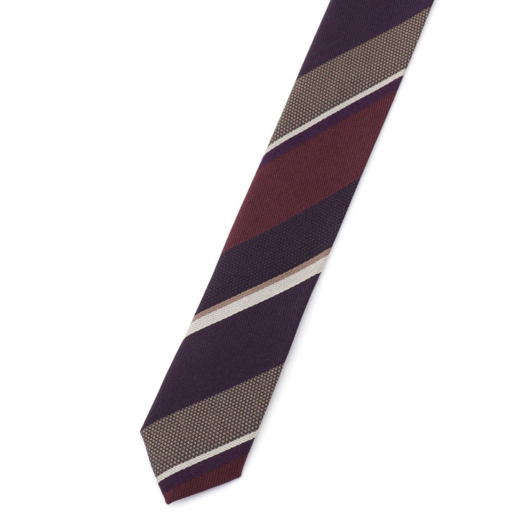 ブラックライン 【BLACK LINE】コットンシルクストライプネクタイ 7.5cm幅/ワイン×パープル/ITALIAN FABRICS その他