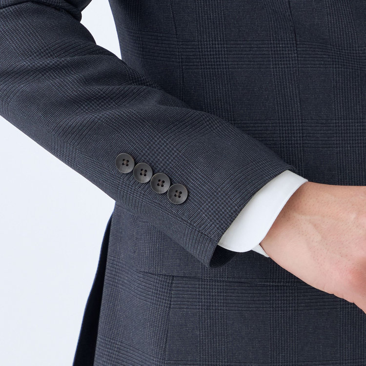 シルバーライン 【発送在庫あり】【CLASSICO TAPERED】【秋冬】2釦シングルスリーピーススーツ 1タック/ネイビー×プレイド/ウエストムーブ/4S SUSTAINABILITY&ECOLOGY FABRIC/※パンツ裾上げ済仕様 紺中間