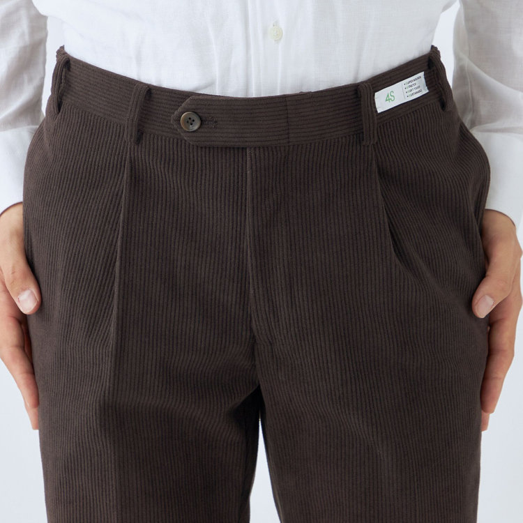 シルバーライン 【CLASSICO TAPERED】【秋冬】1タックテーパードパンツ/ブラウン×コーデュロイ/シャーリング仕様/4S SUSTAINABLE/※裾上げ必要 茶濃色