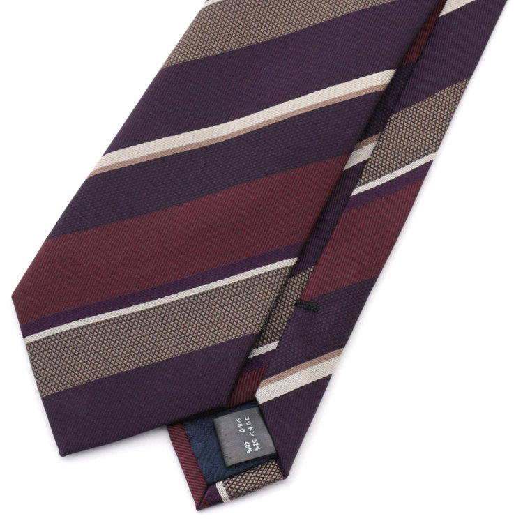 ブラックライン 【BLACK LINE】コットンシルクストライプネクタイ 7.5cm幅/ワイン×パープル/ITALIAN FABRICS その他
